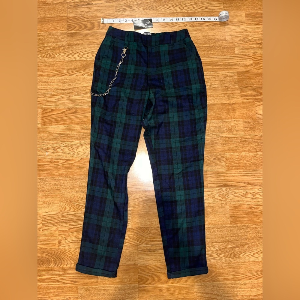 Hot Topic Ankle Plaid Green Blue Black Pants